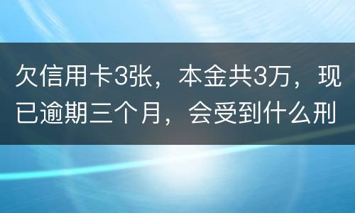 欠信用卡3张，本金共3万，现已逾期三个月，会受到什么刑罚