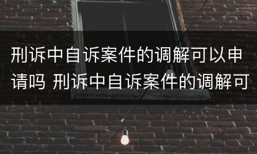 刑诉中自诉案件的调解可以申请吗 刑诉中自诉案件的调解可以申请吗