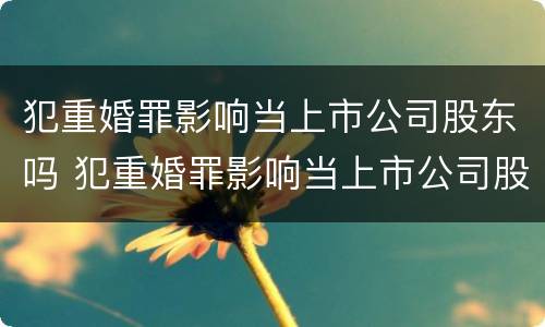 犯重婚罪影响当上市公司股东吗 犯重婚罪影响当上市公司股东吗怎么办