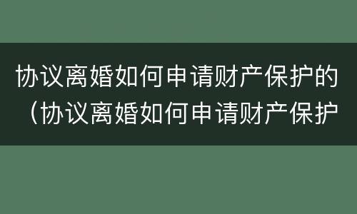 协议离婚如何申请财产保护的（协议离婚如何申请财产保护的程序）