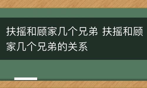 扶摇和顾家几个兄弟 扶摇和顾家几个兄弟的关系