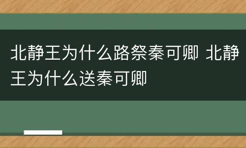 北静王为什么路祭秦可卿 北静王为什么送秦可卿