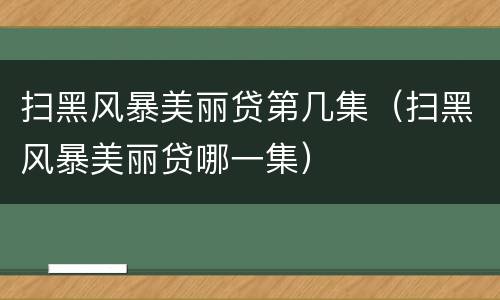 扫黑风暴美丽贷第几集（扫黑风暴美丽贷哪一集）