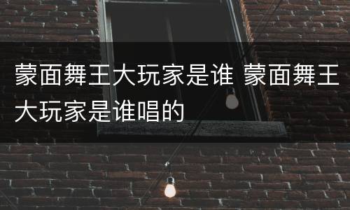 蒙面舞王大玩家是谁 蒙面舞王大玩家是谁唱的