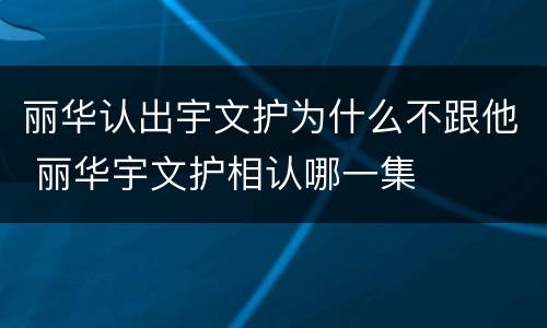 丽华认出宇文护为什么不跟他 丽华宇文护相认哪一集